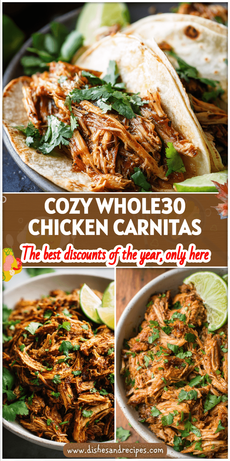 Shredded chicken carnitas served in a bowl with fresh cilantro and lime, perfect for Paleo Slow Cooker meals.